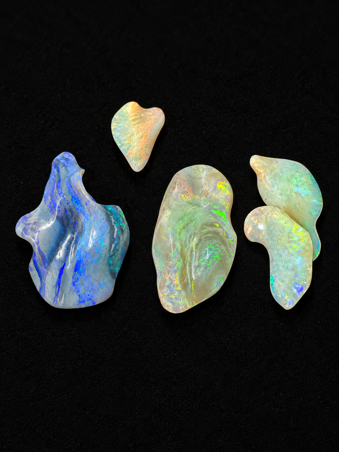 Freeform opal carvings shaped in three dimensions