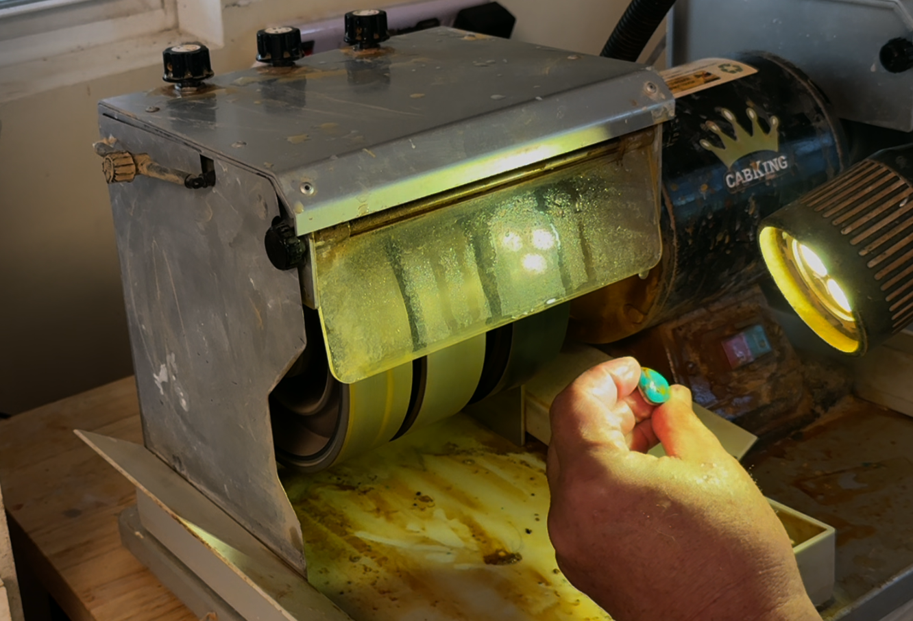 Refining and polishing the turquoise cabochon