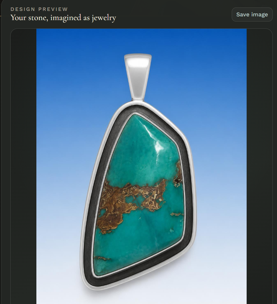 StoneVision rendering of a turquoise cabochon as a custom shadowbox pendant