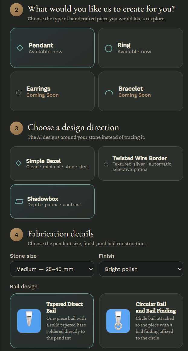 StoneVision jewelry and fabrication design options